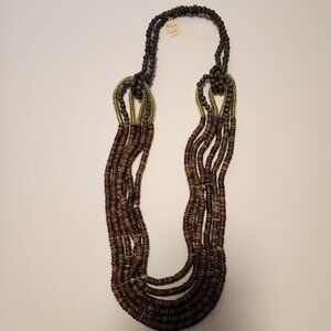 Multi-Strand Beaded Coconut Shell and Gold Necklace